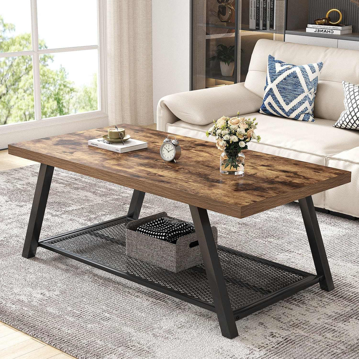 FOLUBAN Coffee Table with Storage for Living Room, Rustic Brown, 47 Inch