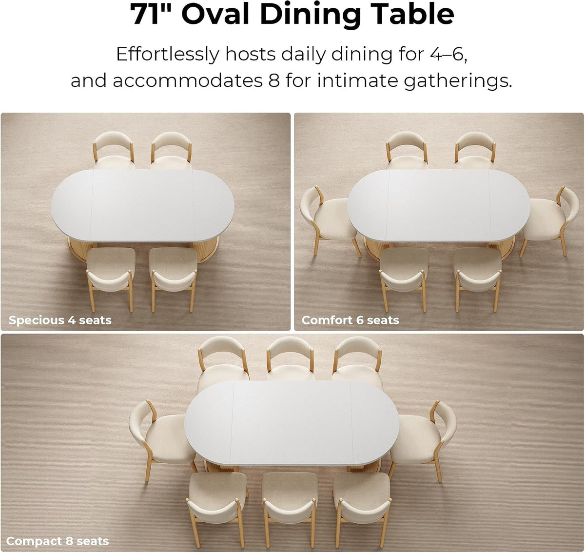 IRONCK 71" Oval Dining Table with Hidden Storage, Oak