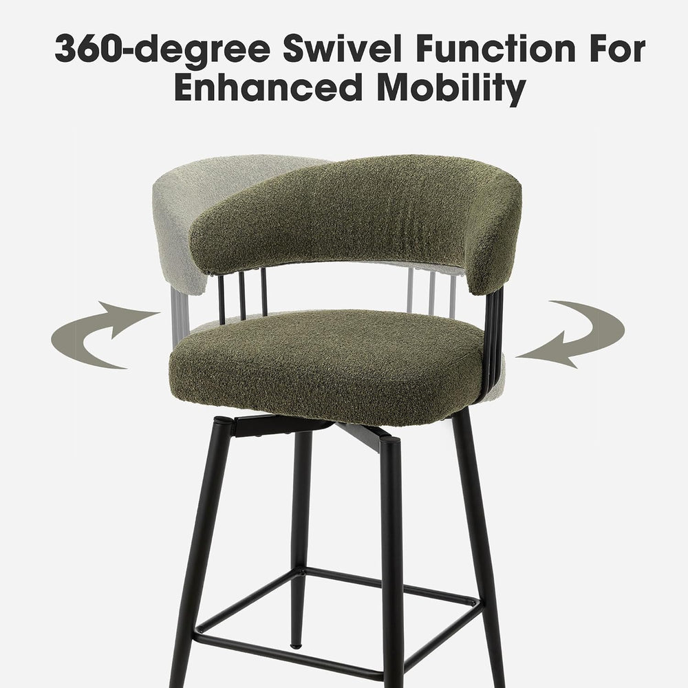 Glitzhome Swivel Counter Height Bar Stools Set of 2, 26.25”H Upholstered Fabr...
