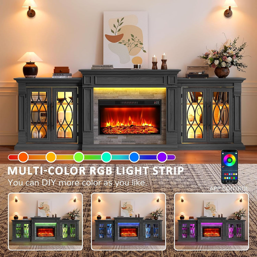 Naice 104" Fireplace TV Stand, Electric Fireplace Mantel with Power Outlet