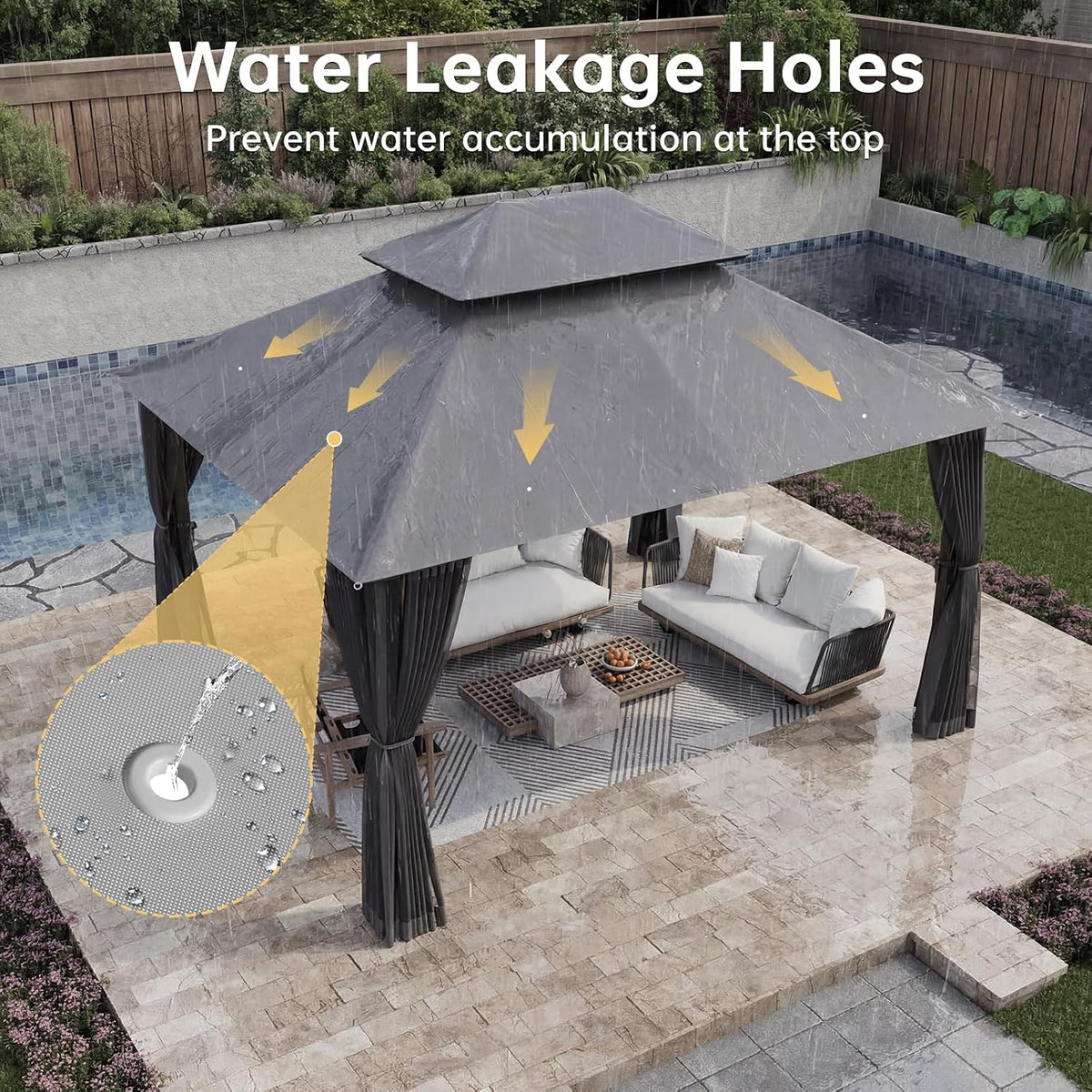 Aoxun 12x10 Outdoor Gazebo with Mosquito Netting & Double Roof, Gray