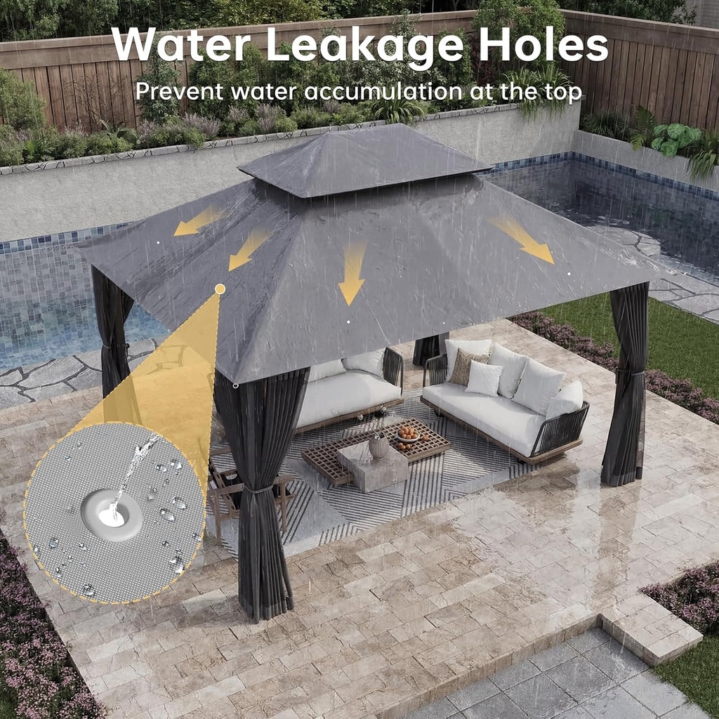 Aoxun 12x10 Outdoor Gazebo with Hanging Light, Gray