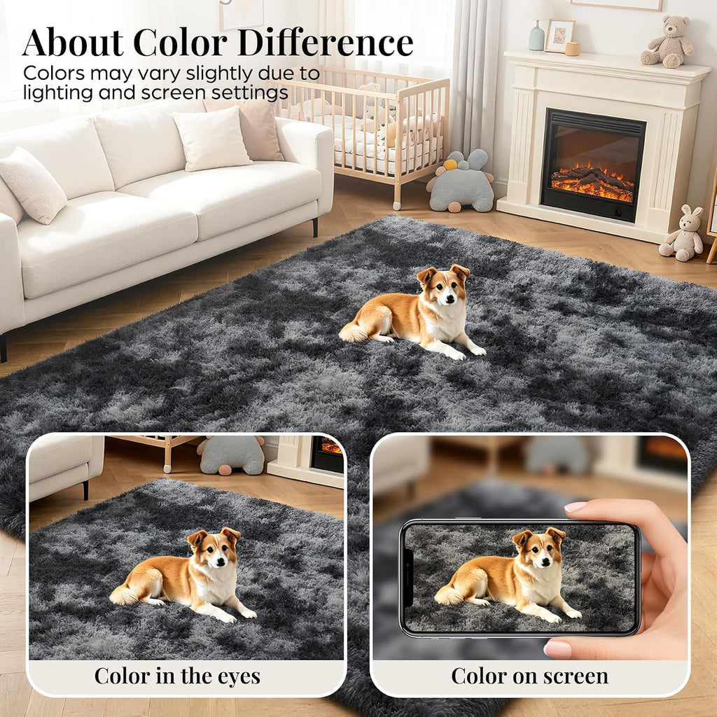 PLHXFR 8x10 Area Rugs Living Room: Fluffy Bedroom Soft Shag Rug Black Grey