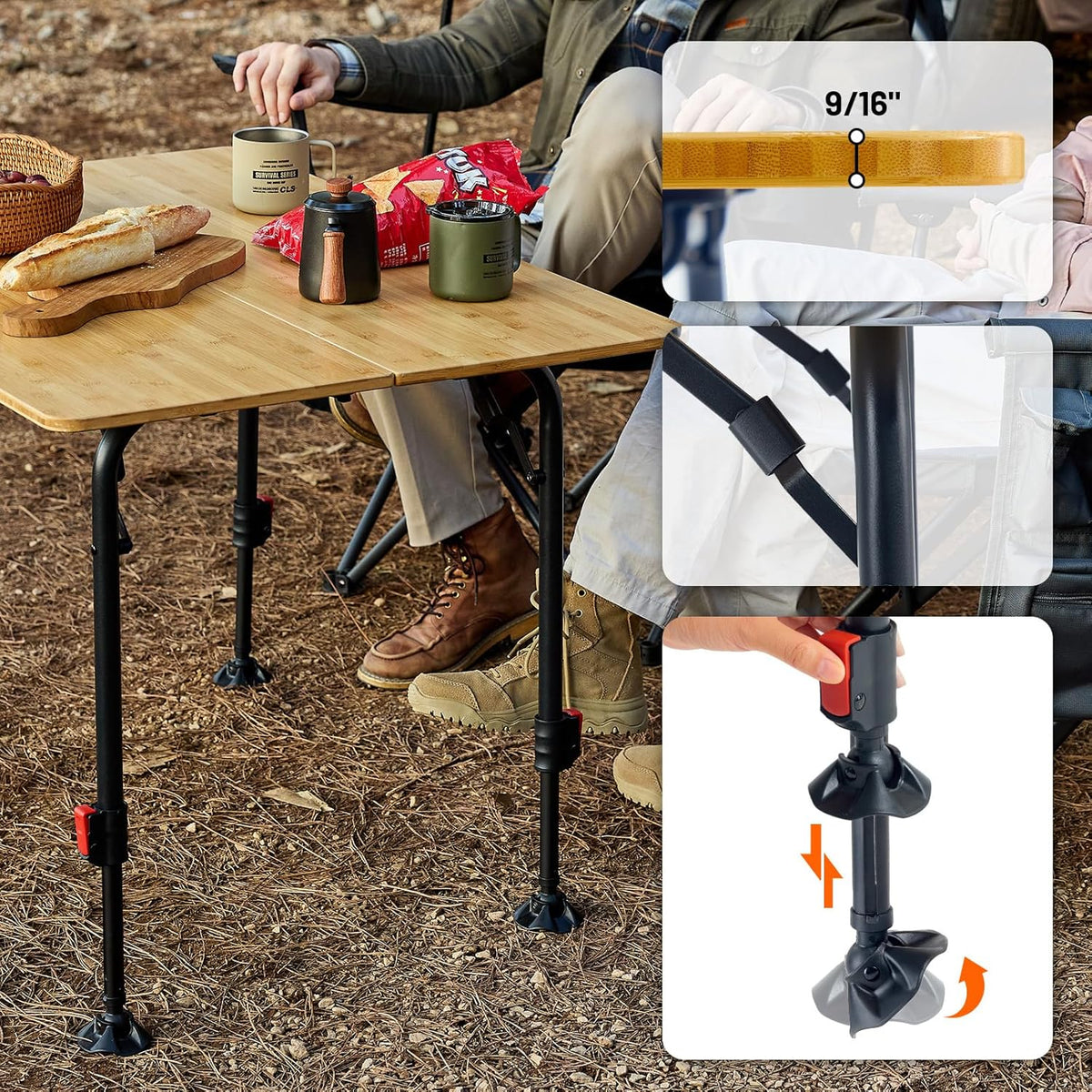 TIMBER RIDGE Bamboo Folding Camping Table, Portable RV Picnic Table
