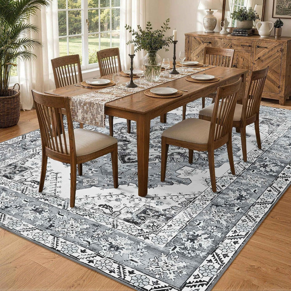 YOH 8x10 Ft Vintage Washable Area Rug for Living Bedroom (Grey)