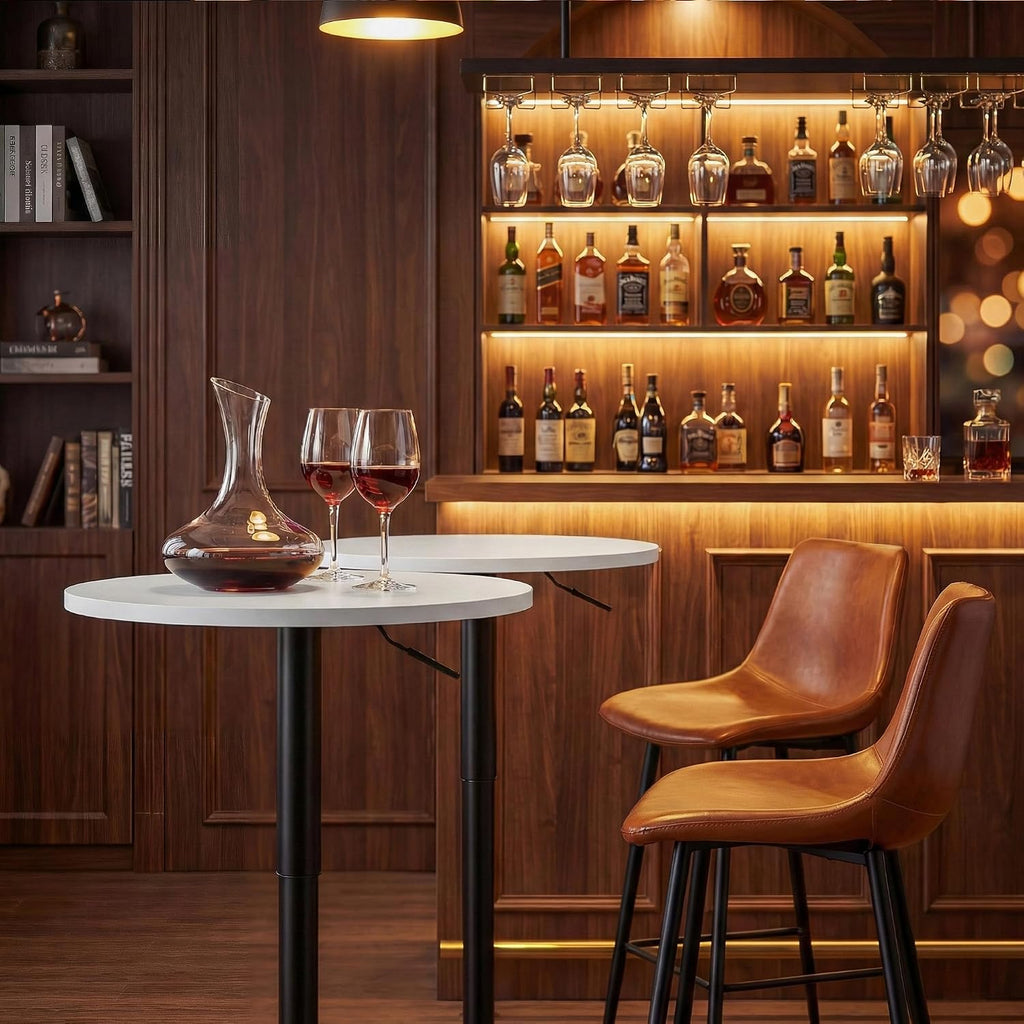 shahoo round bar table, adjustable height and 360° shown in use