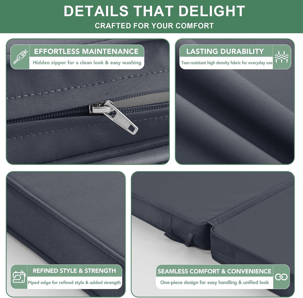 Summsun High Back Outdoor Chair Cushions, 20 x 20 Inch, Dark Grey