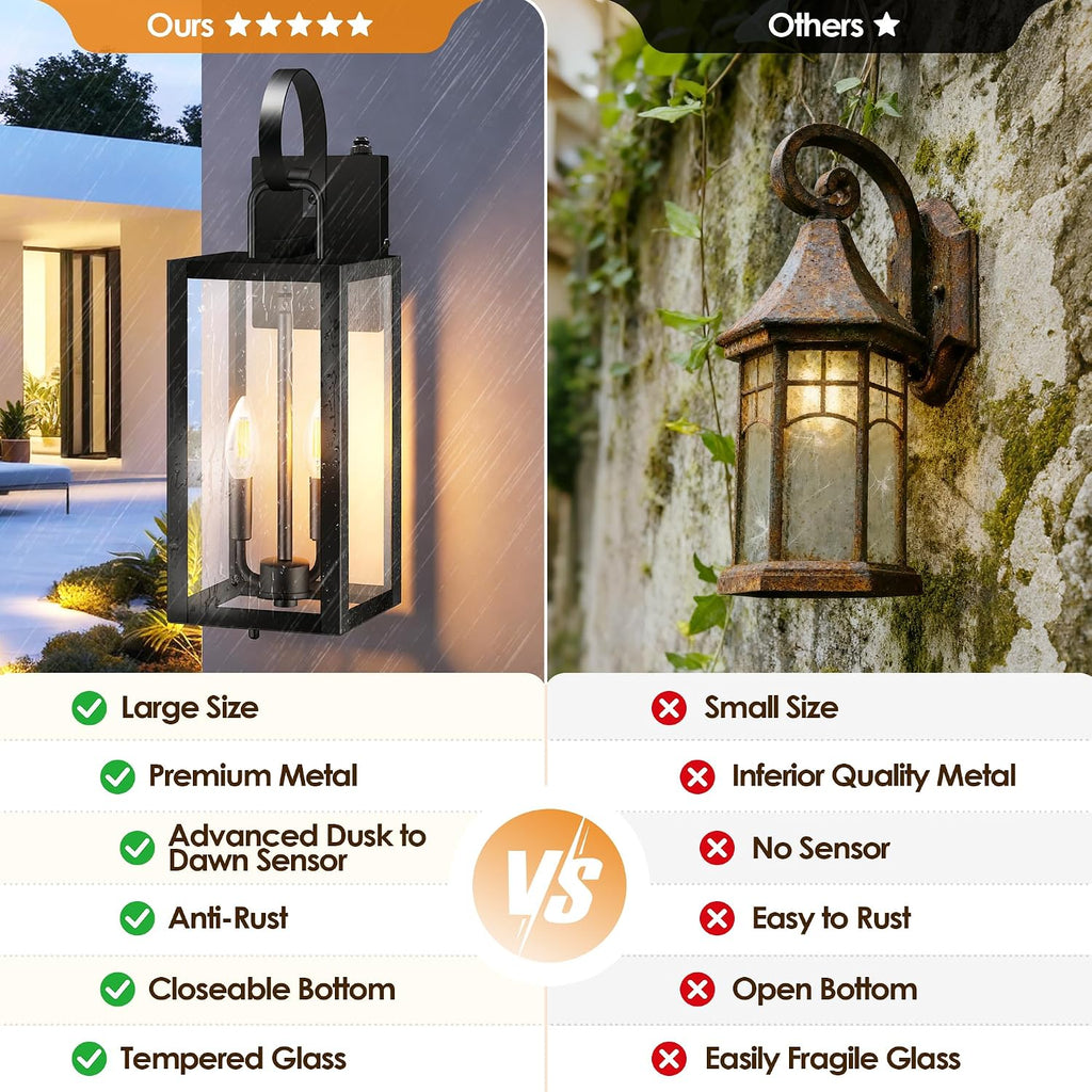 19'' Large Dusk to Dawn Outdoor Wall Light with Closed Bottom