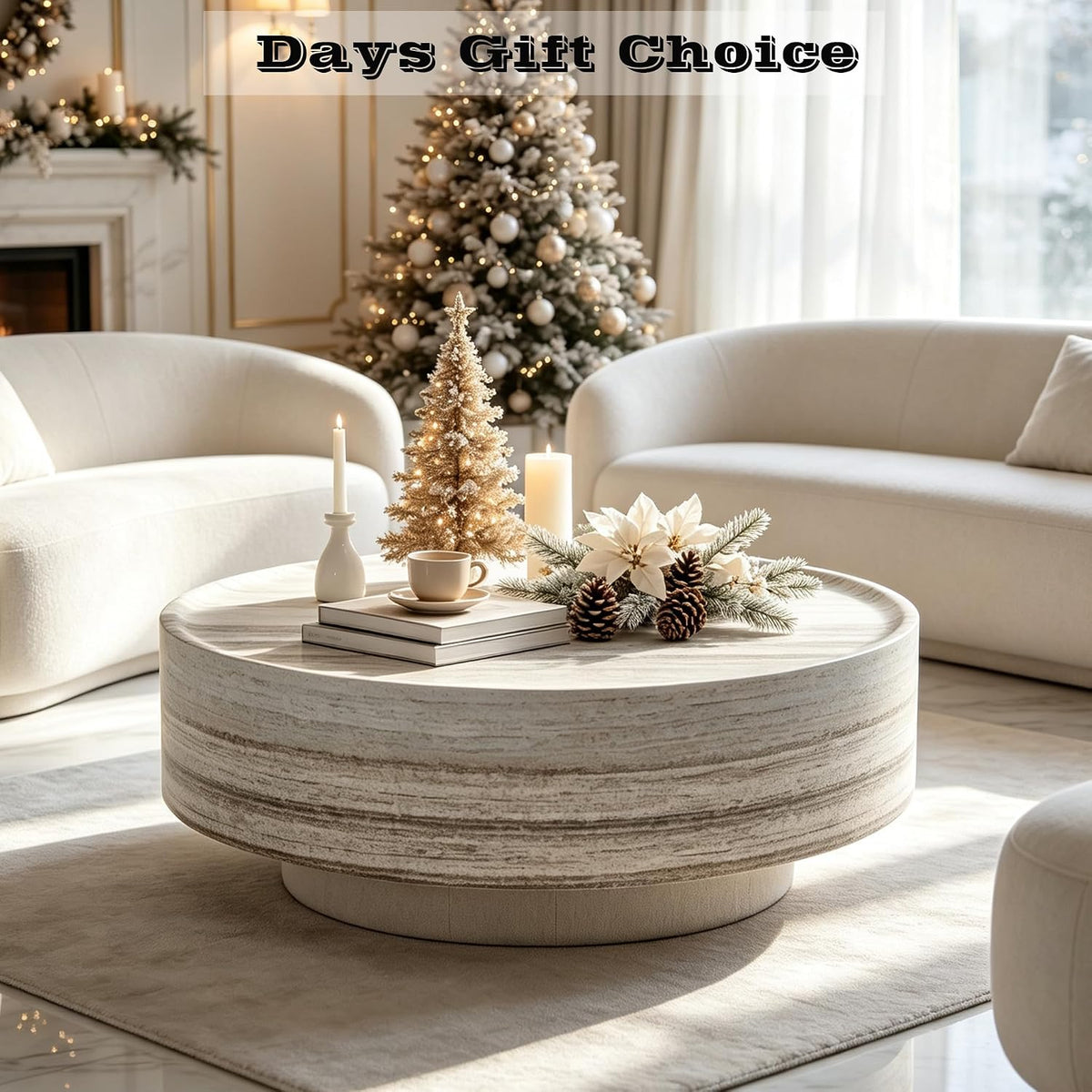 31.5" Round Faux Marble Coffee Table for Living Room (31.5"x12.8")