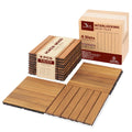 Acacia Interlocking Deck Tiles, 9 PCS Wood Flooring, 6 Slats, Honey Oak