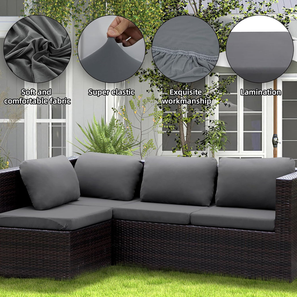8PCS Patio Cushion Covers.Patio Furniture Couch SeatSlipcovers (Grey, 12PCS)