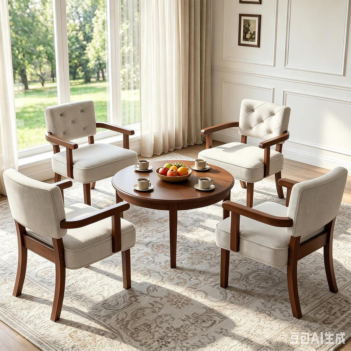 Accent Chairs Set of 2, Mid-Century Modern Arm Chairs with Wood Arms