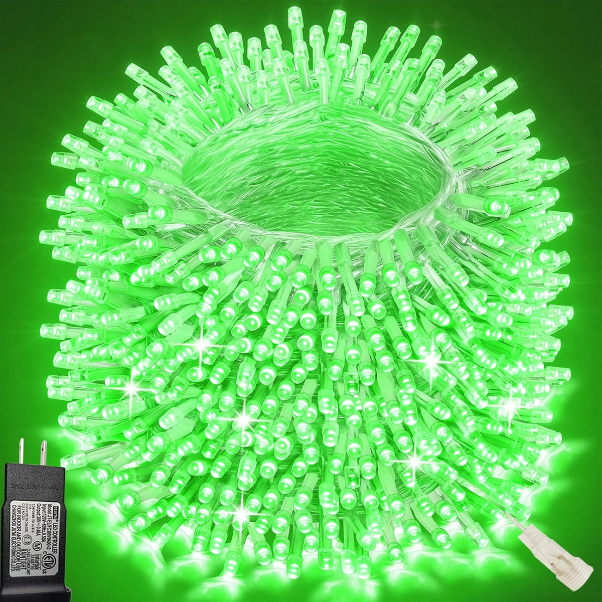 Pooqla 500 LED String Lights Indoor Outdoor, 164 ft Green Halloween Lights Plug in with Timer, Connectable 8 Modes Waterproof Clear Wire Twinkle Fairy Lights for Xmas Tree Christmas Decor
