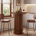 Round Bar Table 39.37" H Wood Fluted Bistro Pub Table (Walnut)