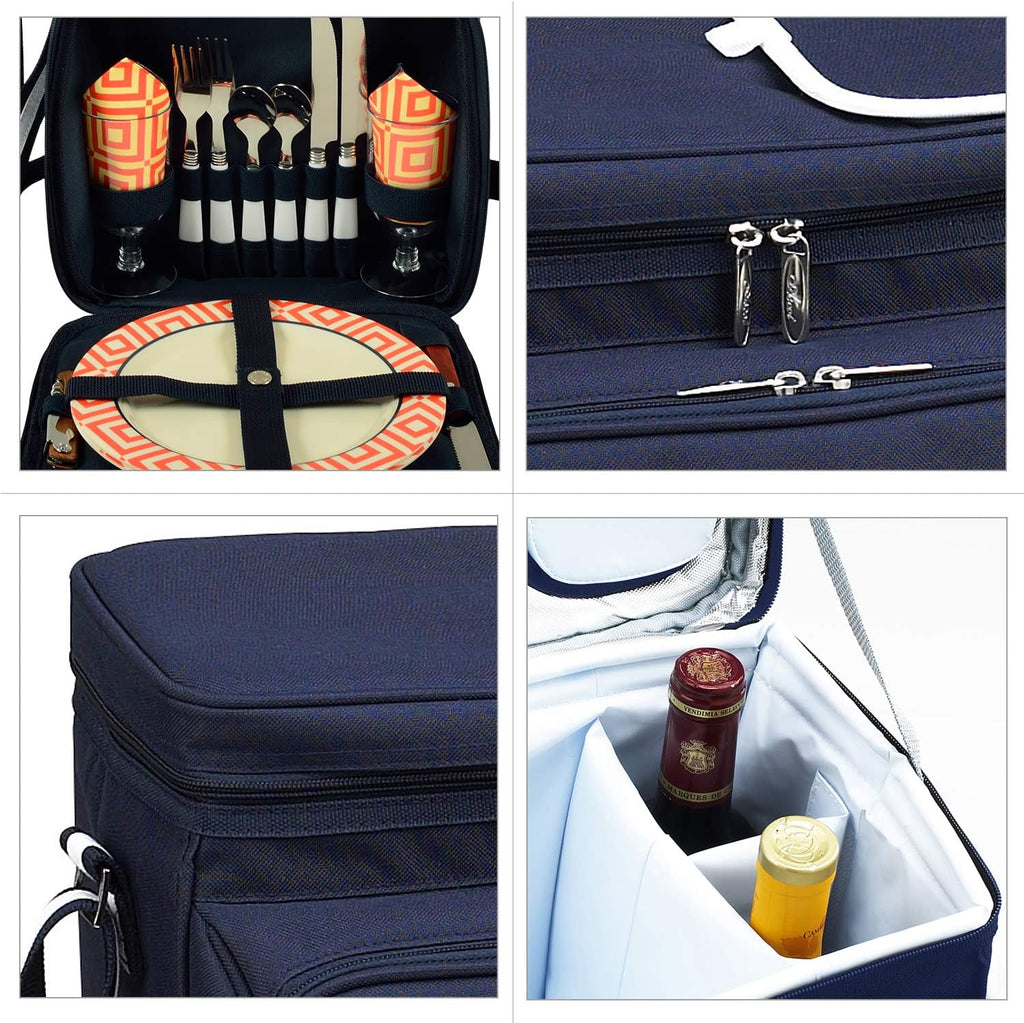 Picnic at Ascot Insulated Picnic Basket/Cooler Fully Equipped with Service for 2 - Orange/Navy