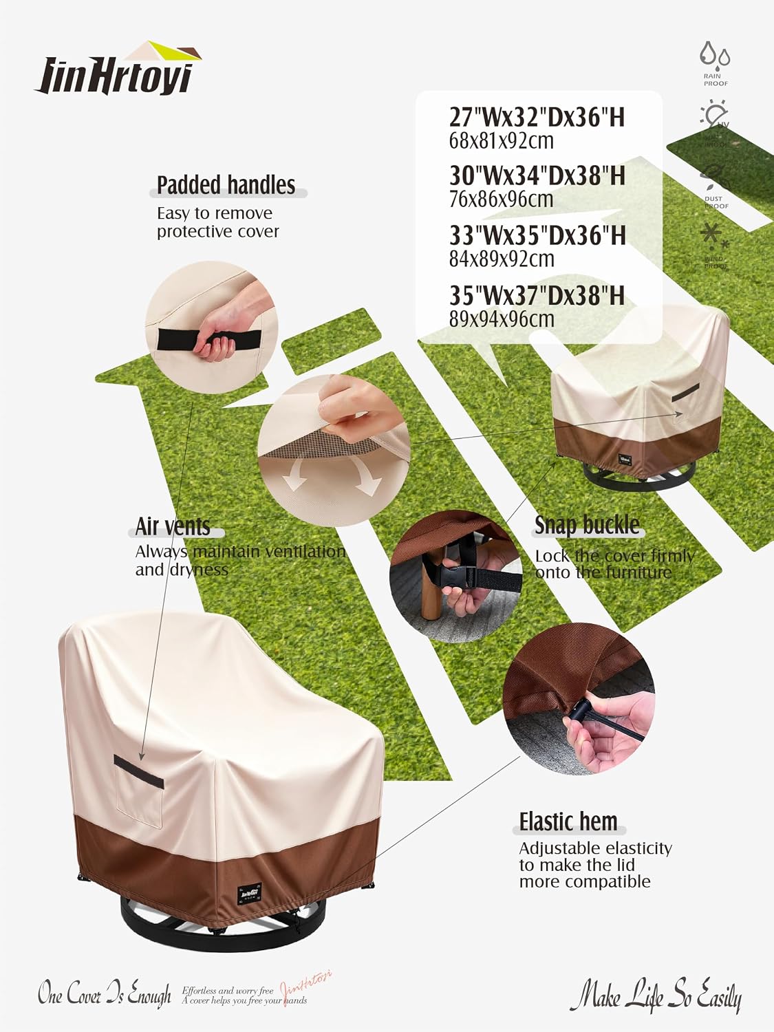 JinHrtoyi Outdoor Chair Covers 4 Pack, 30W x 34D x 38H Inches, 100% Waterproof Heavy Duty Patio Furniture Covers, Beige and Brown Modern Style Patio Chair Cover