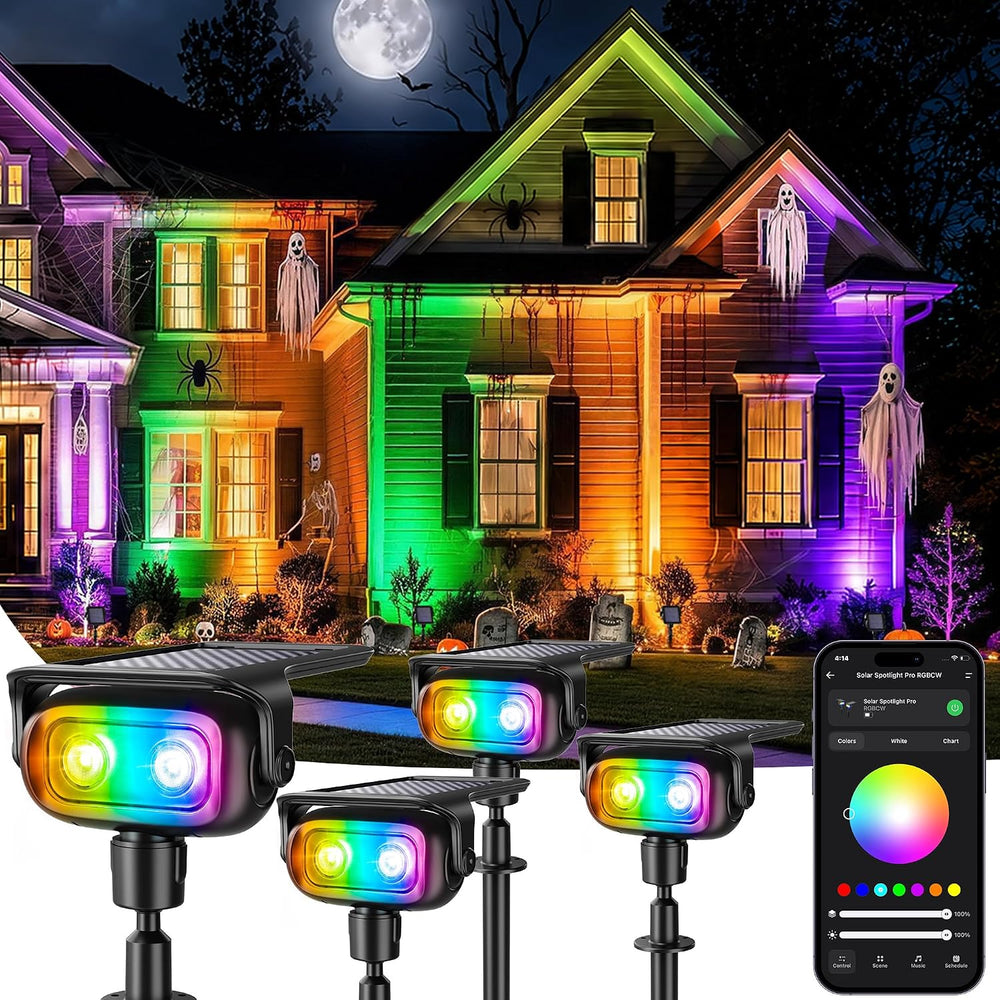 ODEETRONIC Smart Solar Spot Lights Halloween, Outdoor Yard RGBCW Spotlight