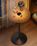 VASAGLE Round Bar Table with Multi-Colored Lights and Glass Top