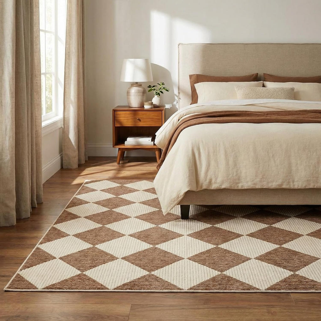 GarveeHome Brown Area Rugs 8x10 Modern Living Room Checkered Washable Rug