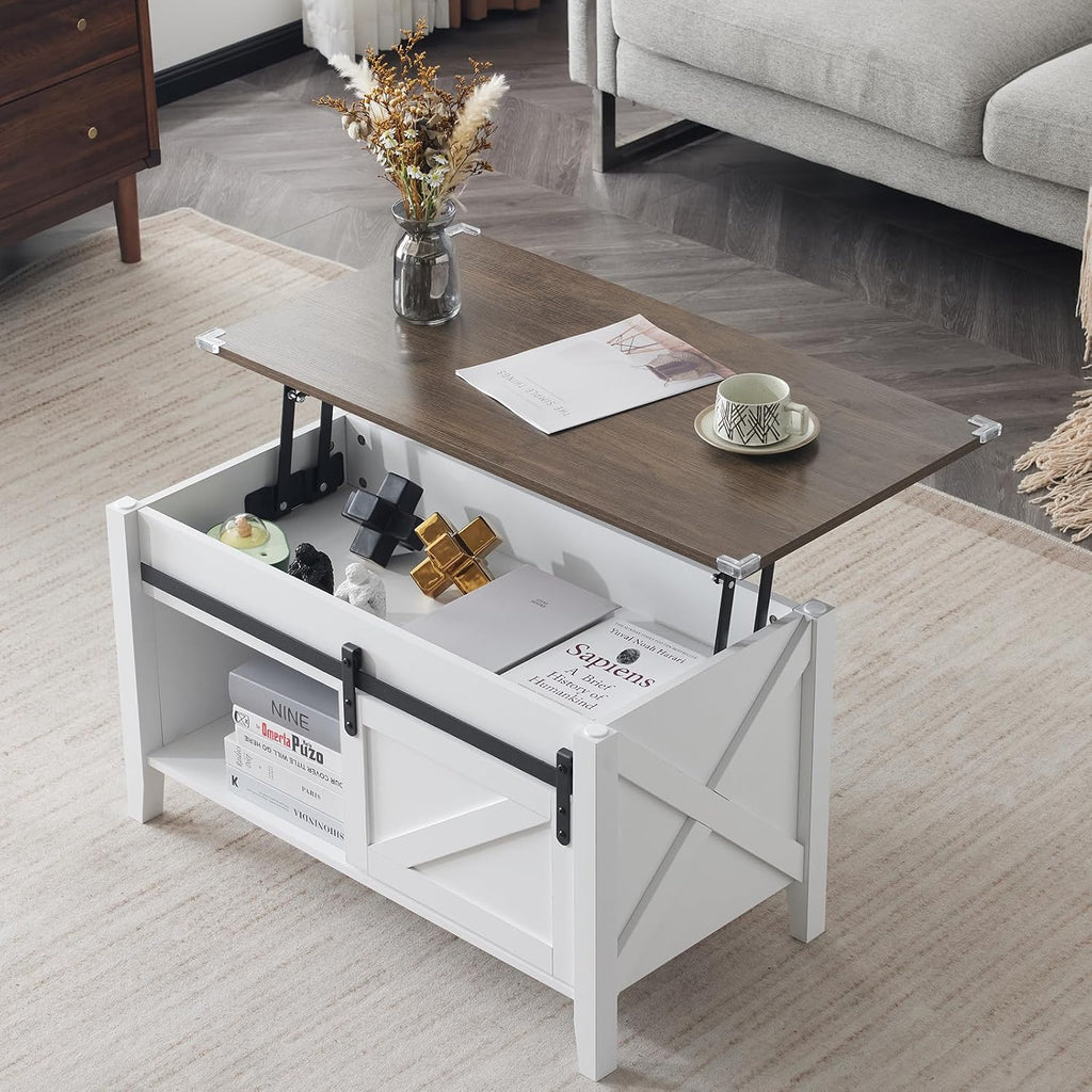 VINGLI Farmhouse Lift Top Coffee Table,36" Living Room Table,White Oak