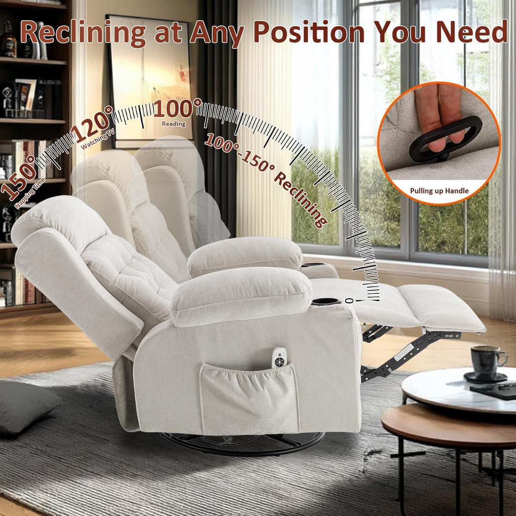 Rocker Recliner Chair with Massage and Heat, White