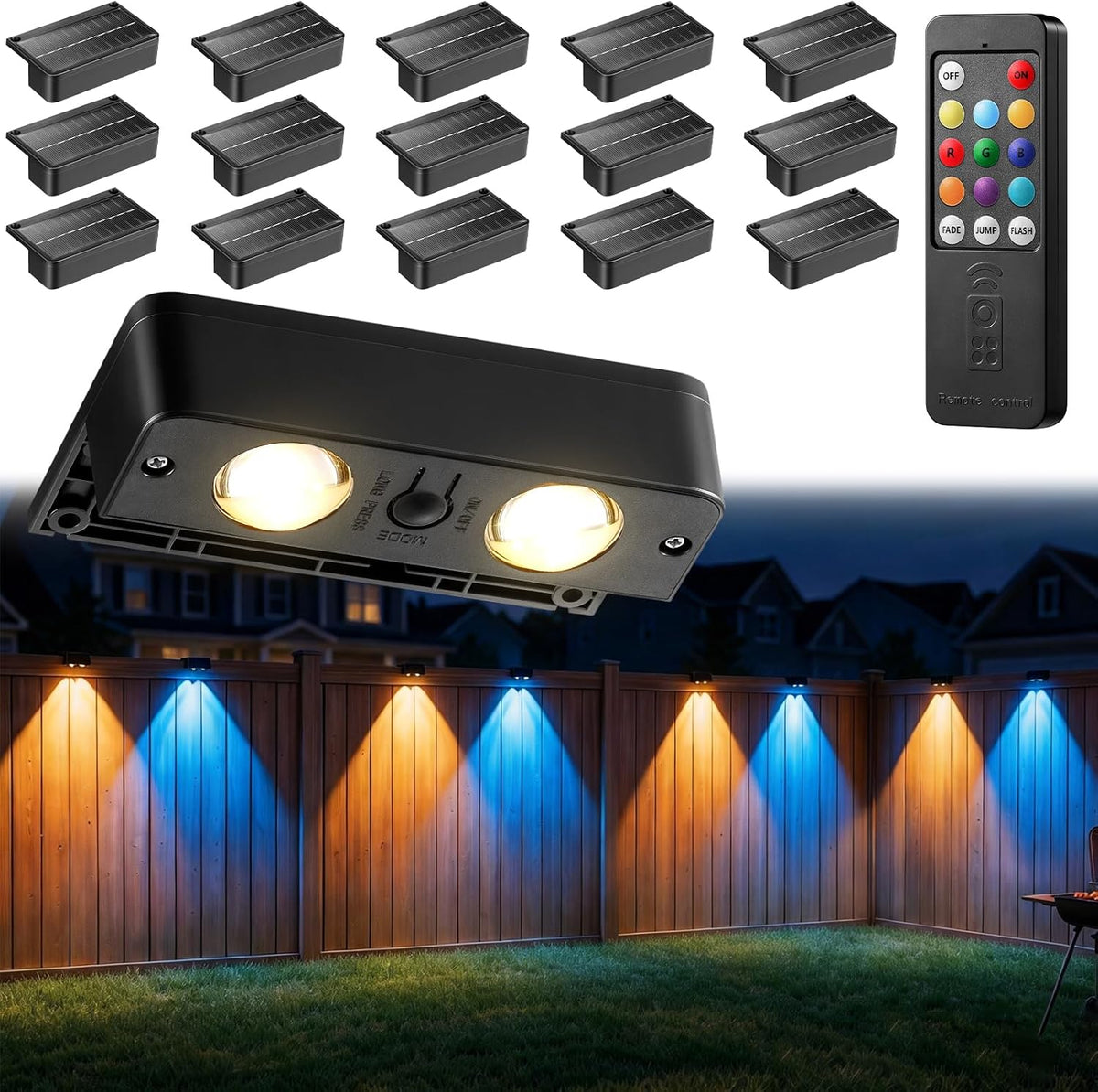 Fence Lights Solar Powered with Remote 16 Pack, 60 Lumen 9 Fixed Colors