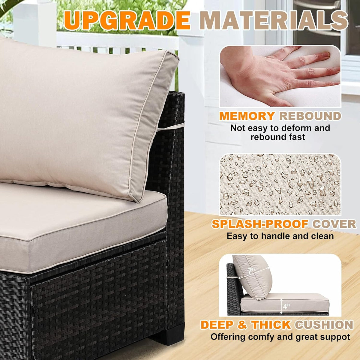 5-Piece Outdoor Patio Furniture Set, Modular Wicker Sectional Sofa with Thick Cushions & Coffee Table, All-Weather Rattan Conversation Set for Backyard, Porch, Poolside, Beige