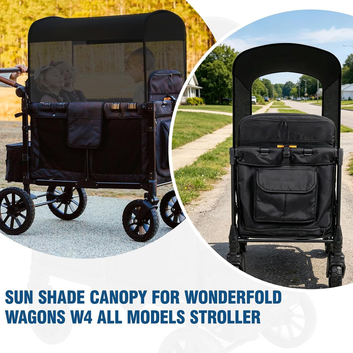 stretchy panoramic canopy compatible with wonderfold stroller wagons, side view