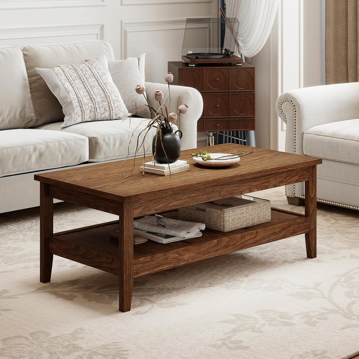 GIANTEX Mid Century Modern Coffee Table, 47" Wood Center Table