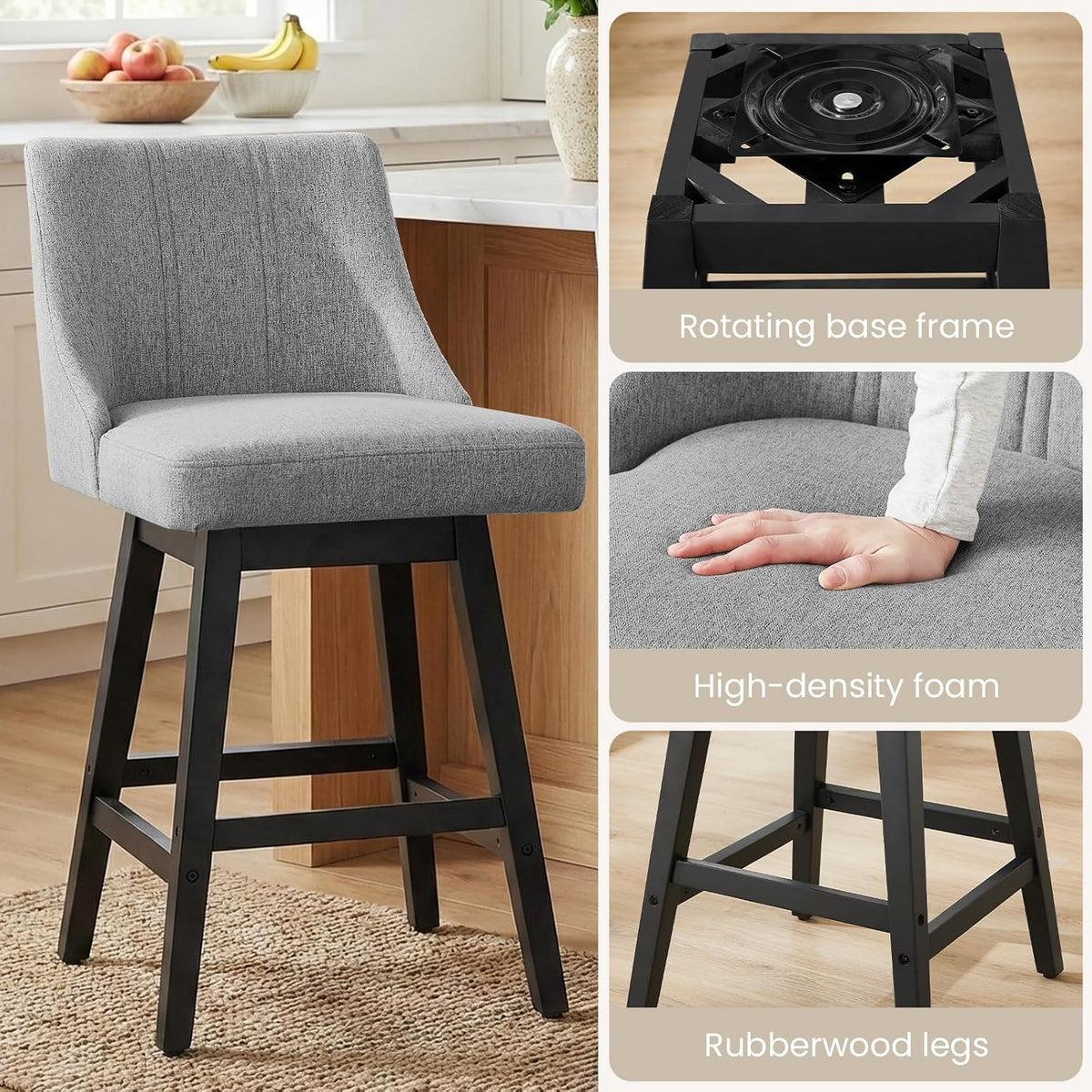 kinmars Kitchen Island Swivel Bar Stools Set of 2, 27", Dark Gray