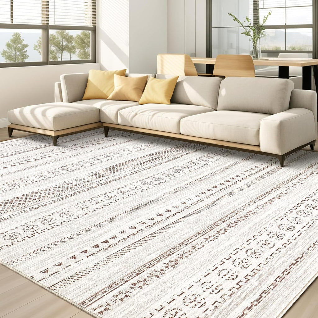 kakania Washable 9x12 Area Rug for Living Room: Boho Geometry Home Decor