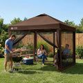 CROWN SHADES Gazebo 10x10 Pop Up Canopy with Mosquito Netting, Coffee