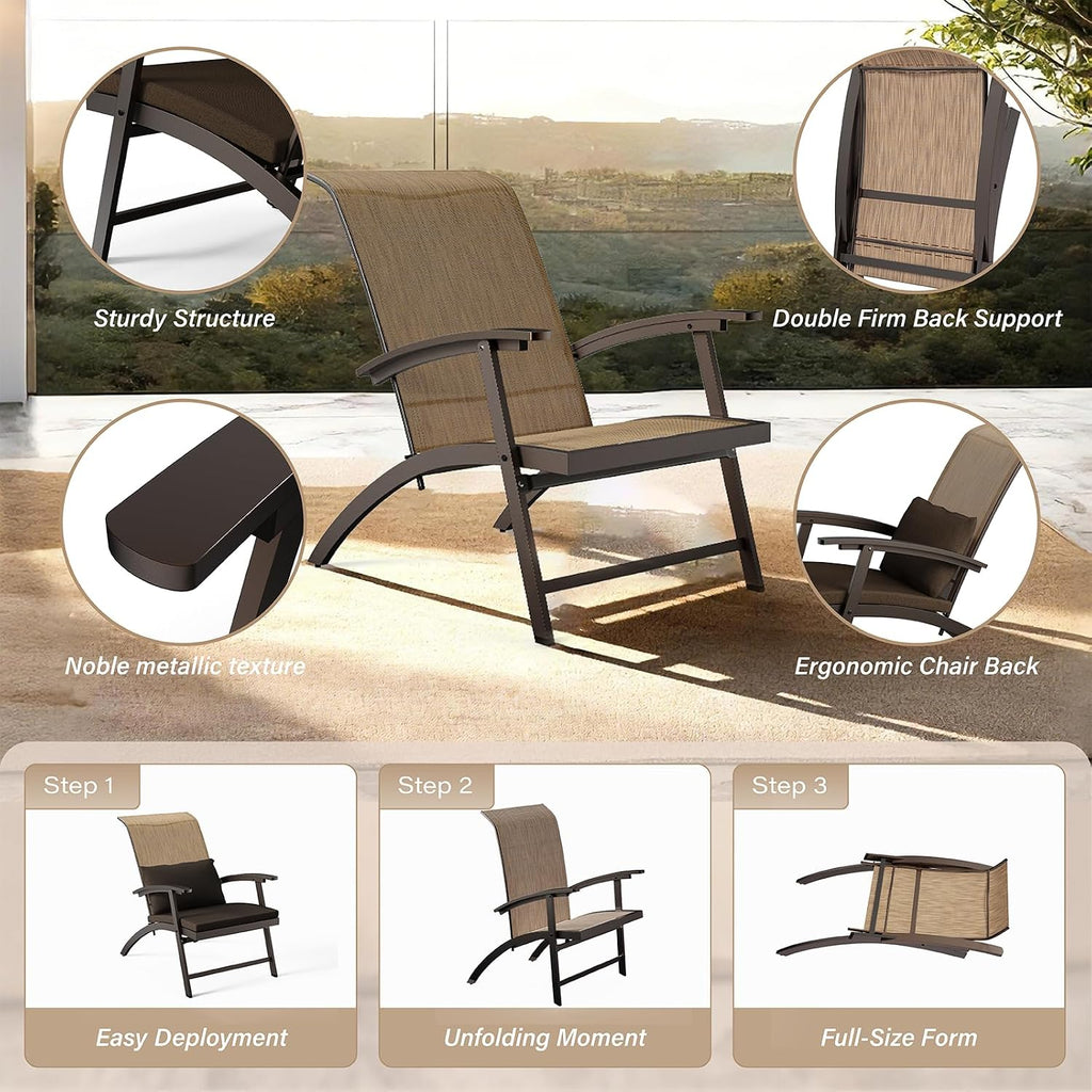 3 Piece Patio Furniture Set, Foldable Textilene Bistro chairs, Metal Table