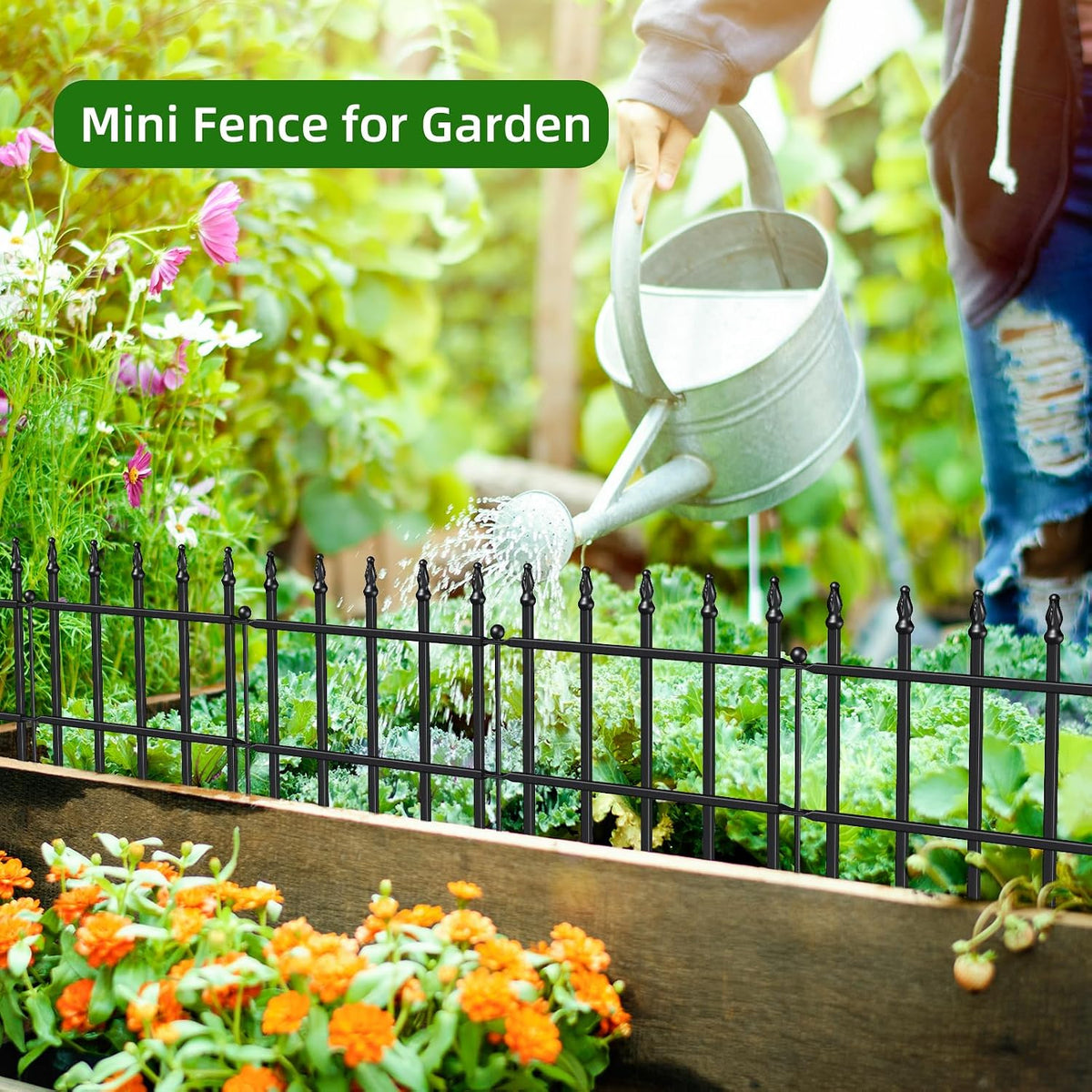 Decorative Metal Garden Fence 11" x 12', Small Fence Border with Stakes