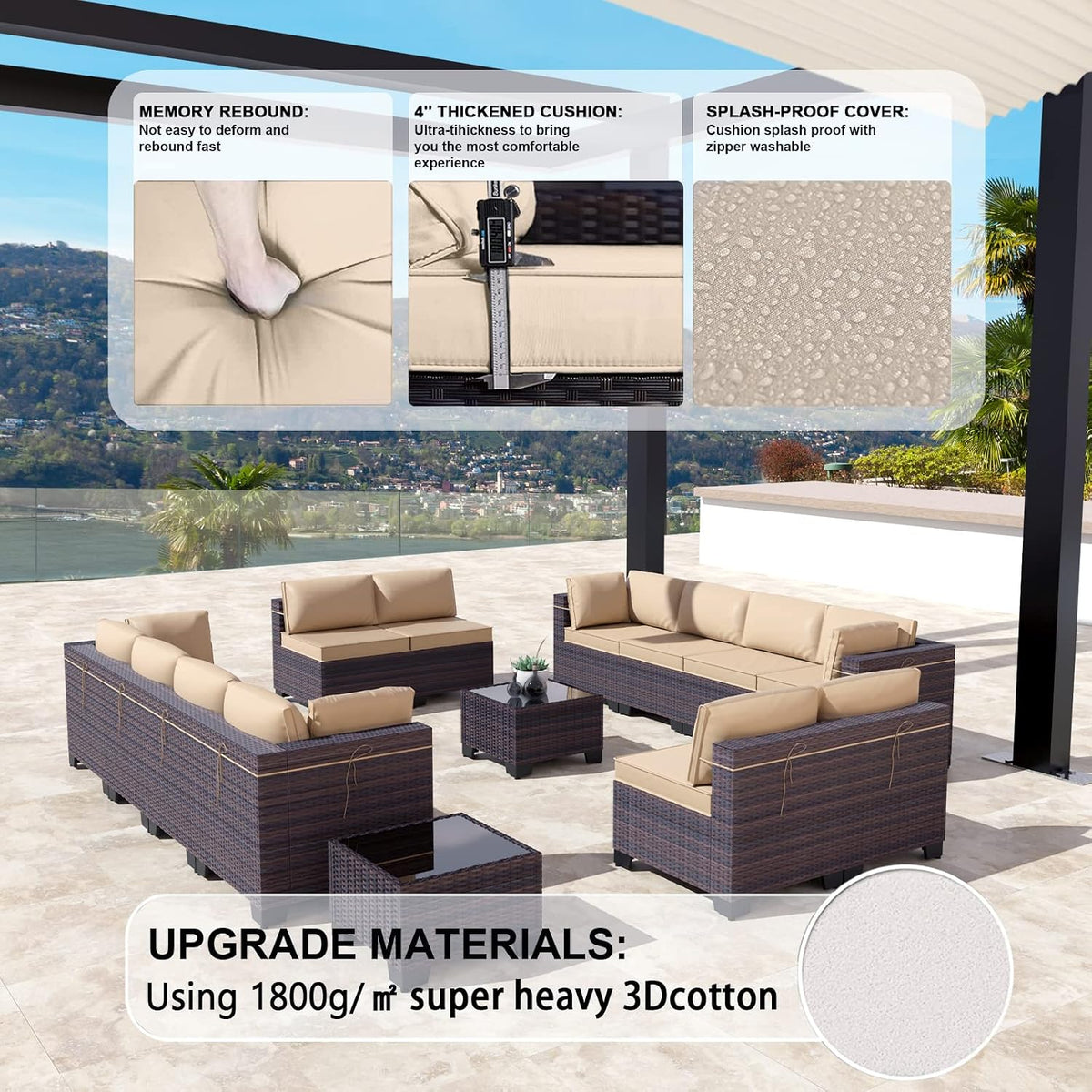 Kullavik 14 Piece Patio Furniture Set, Outdoor Wicker Sectional Sofa