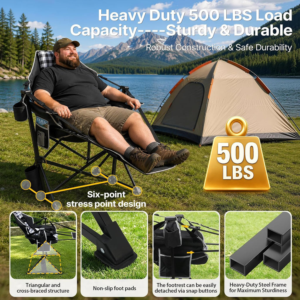 ZENPETIO Hammock Camping Chair with Footrest, Thick Padded Cushion, 500 lbs