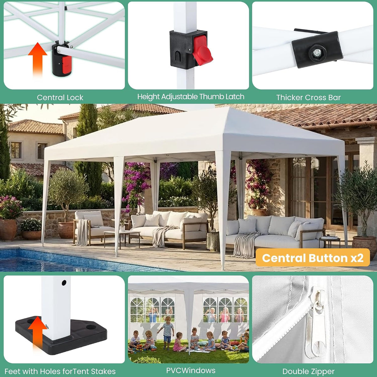 10x20 upgrade pop up canopy outdoor party tent, close-up detail
