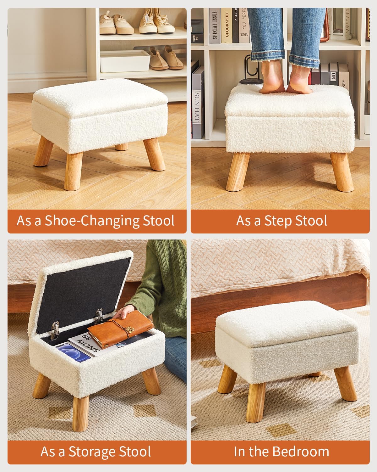 YMYNY Storage Ottoman, Small Foot Stool Ottoman with Storage, White HBD042W