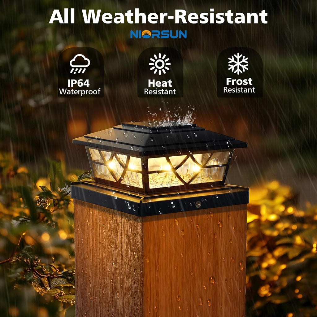 NIORSUN 4x4 Post Solar Lights,Solar Post Lights with 2 Modes, 12 Pack Black