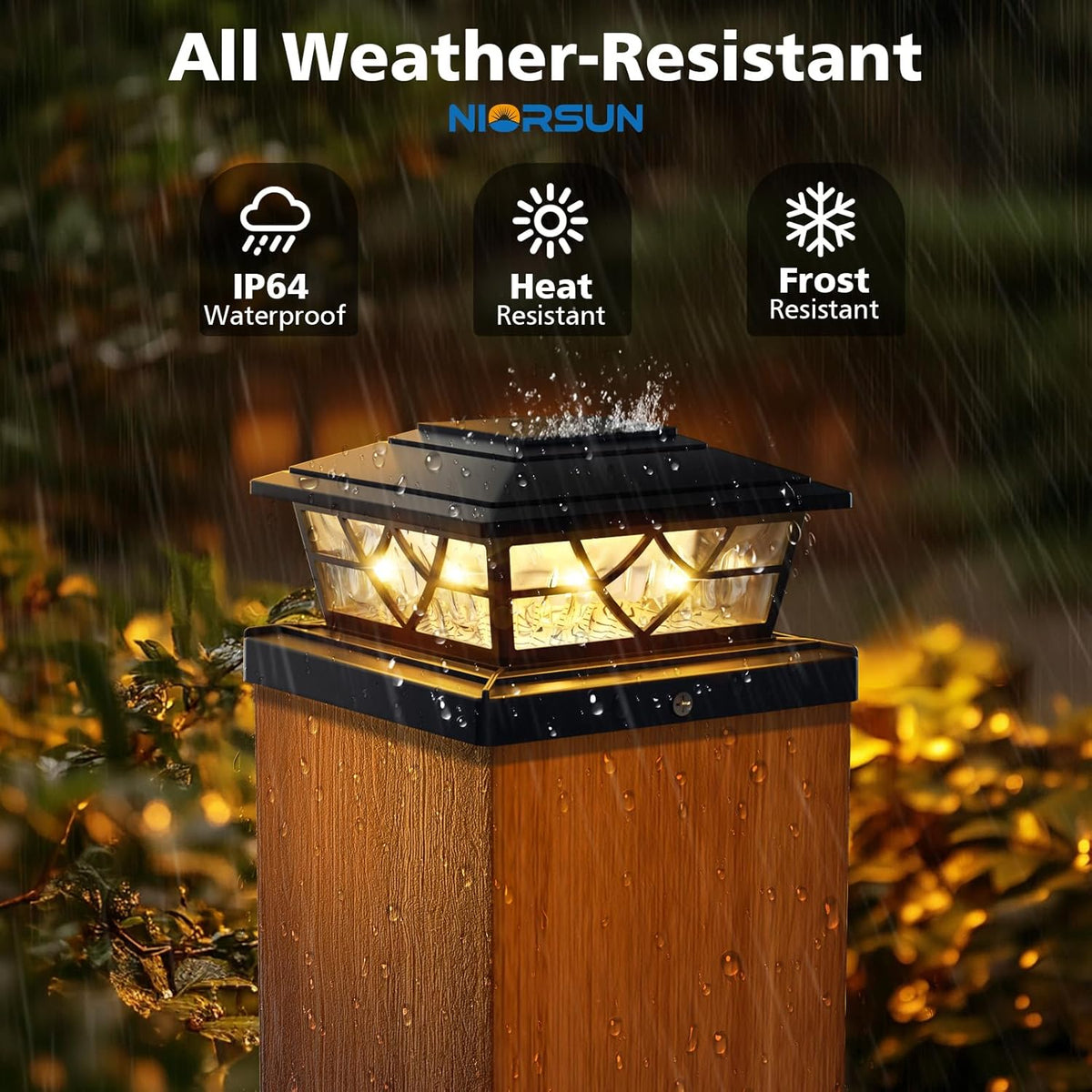 NIORSUN 4x4 Post Solar Lights,Solar Post Lights with 2 Modes, 12 Pack Black