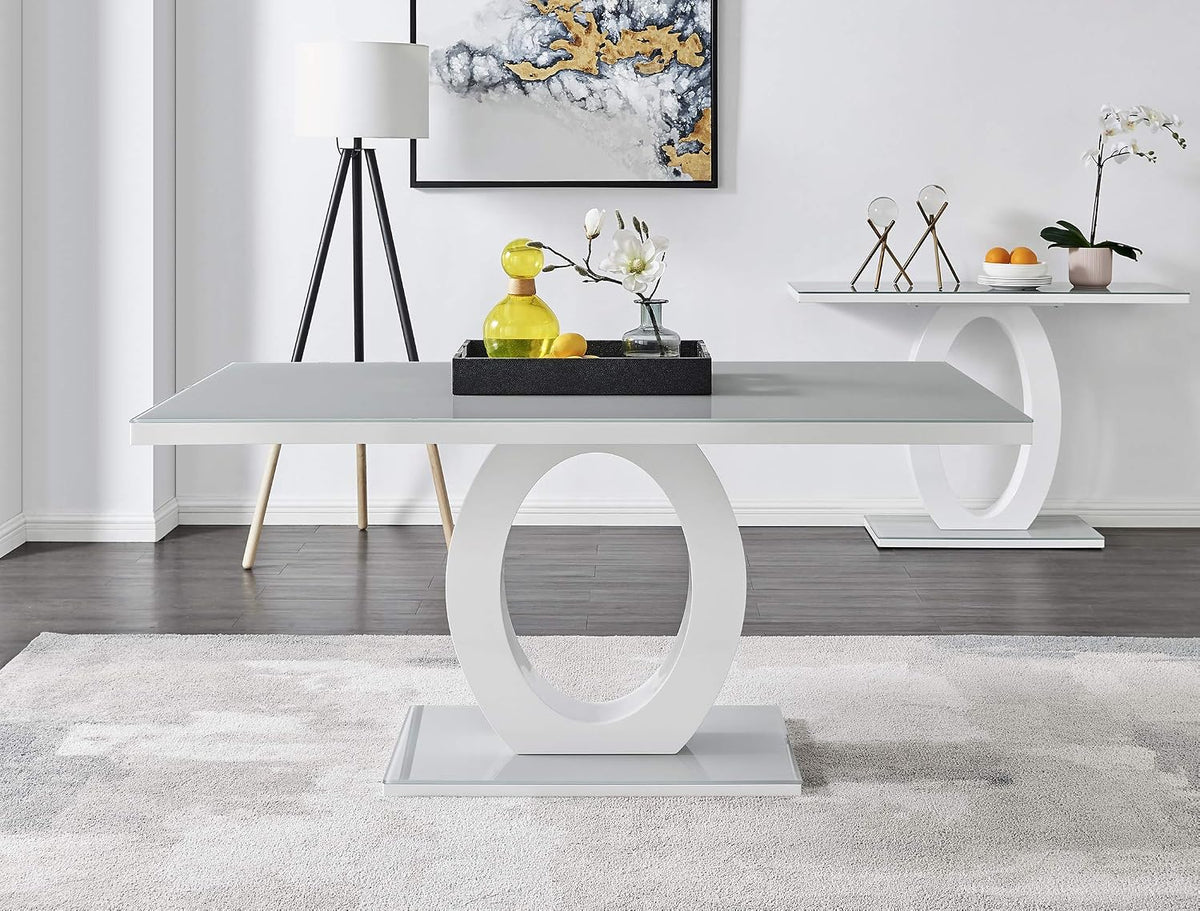 Furniturebox UK - Giovani Modern Stylish Grey/White High Gloss Glass Dining Table and 6 Modern Lorenzo Chairs Set (Dining Table Only)
