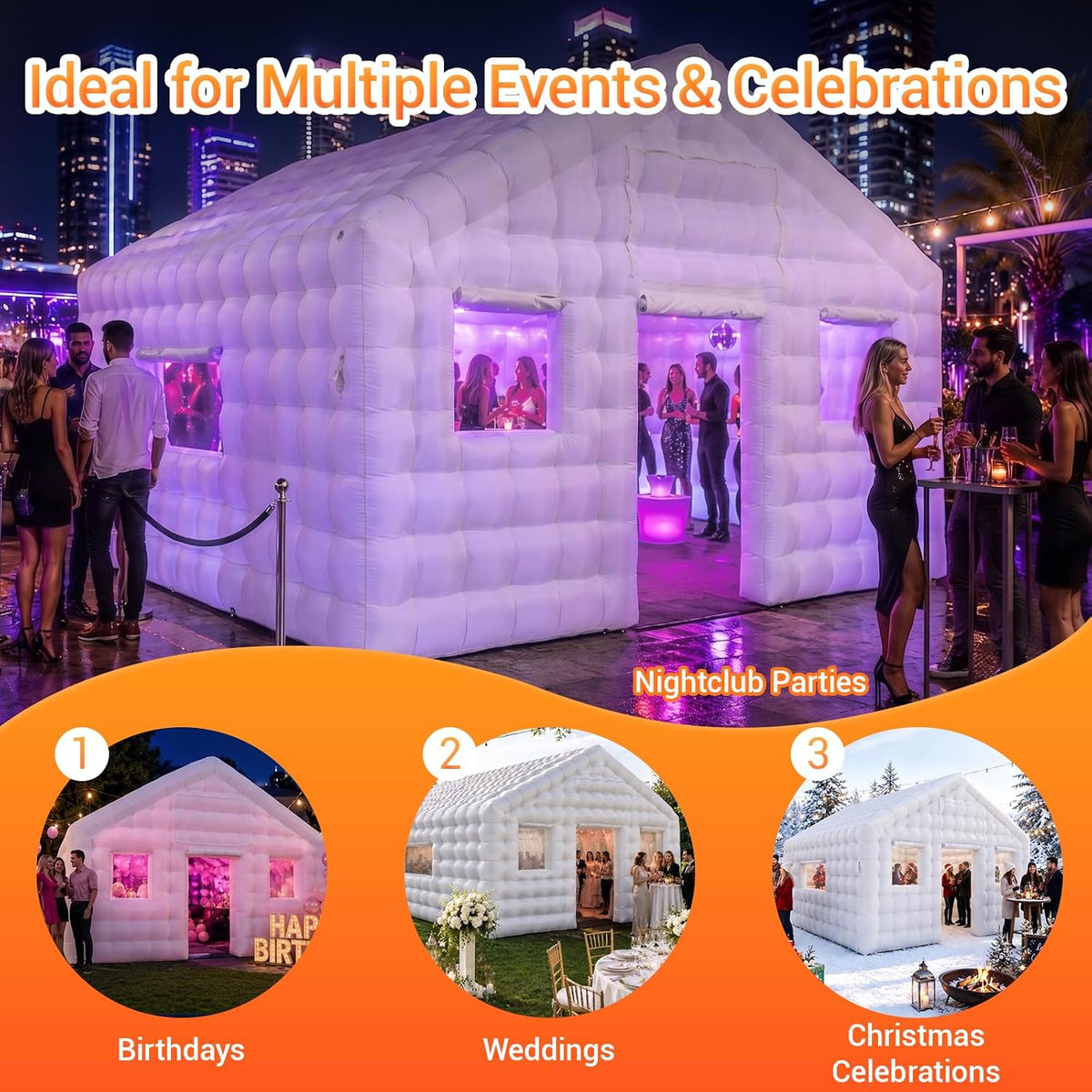 CZGBRO Inflatable Nightclub 20x16.5x12 FT, Large Party Tent with 2 Doors & Logo Area, Ideal for Birthdays, Backyard Events, Weddings & Rental Use(White)