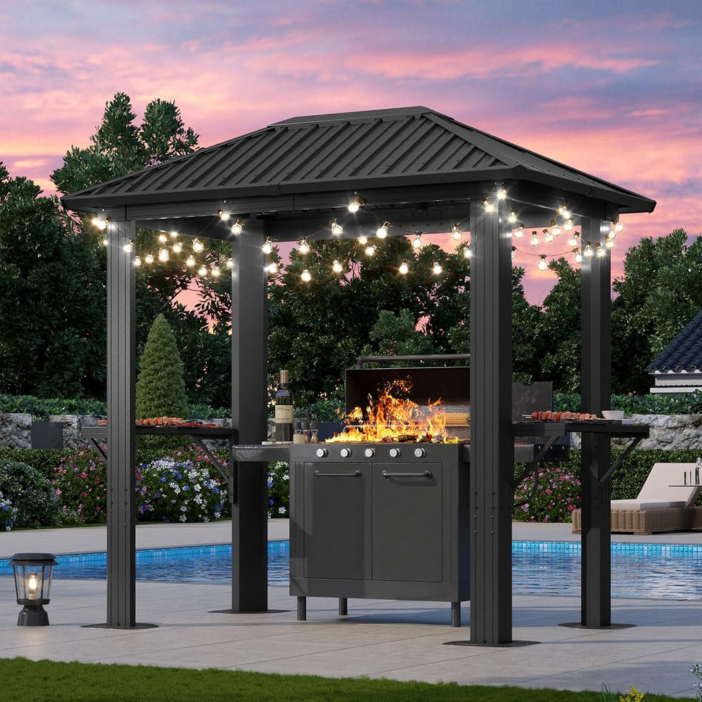 Aoxun 5 x 8FT Grill Hardtop Gazebo with Galvanized Steel Roof, Gray