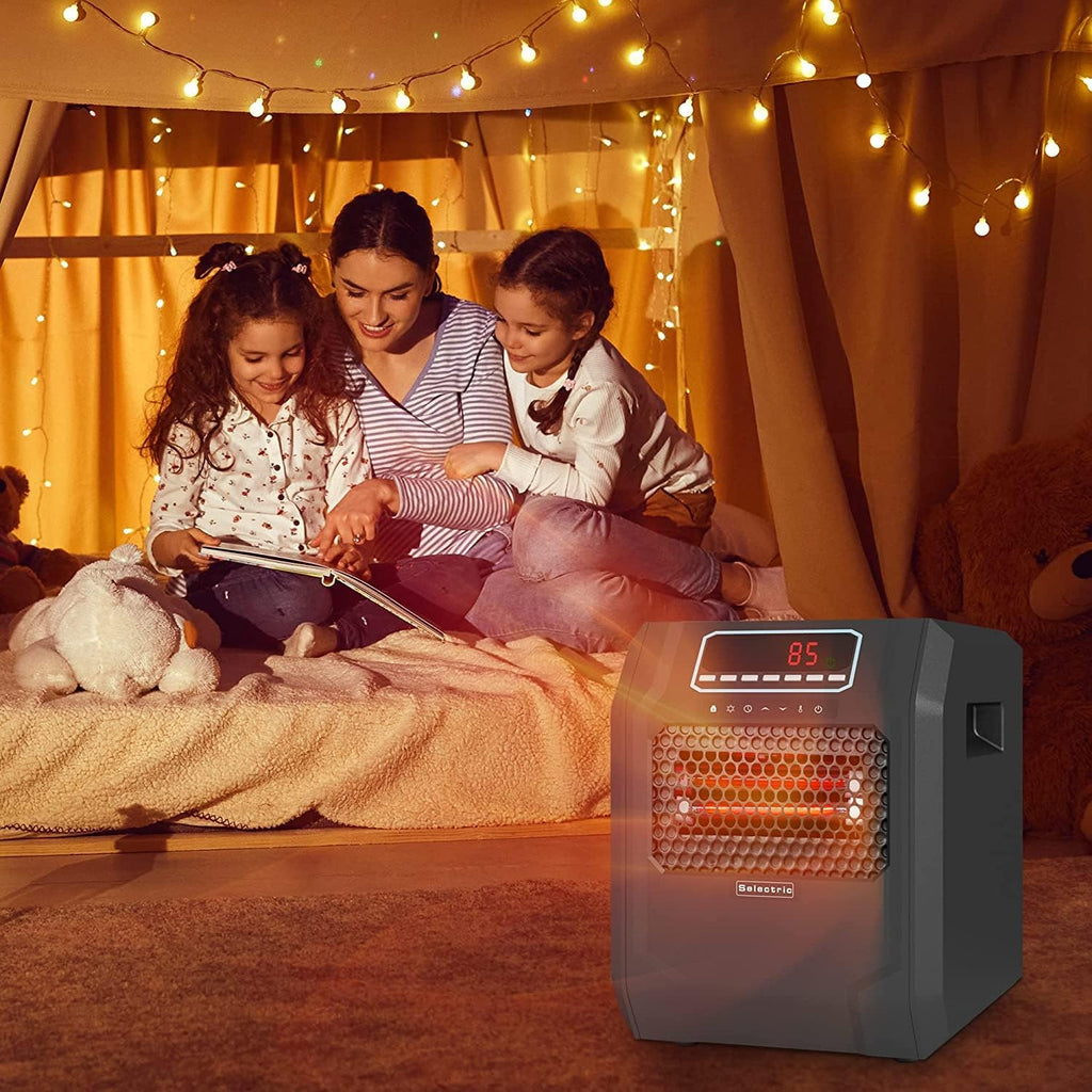 VOLTORB Freestanding Portable Electric Space Heater for Bedroom or Indoor Use with LED Display, Remote Control, and Fan Only Mode, Black