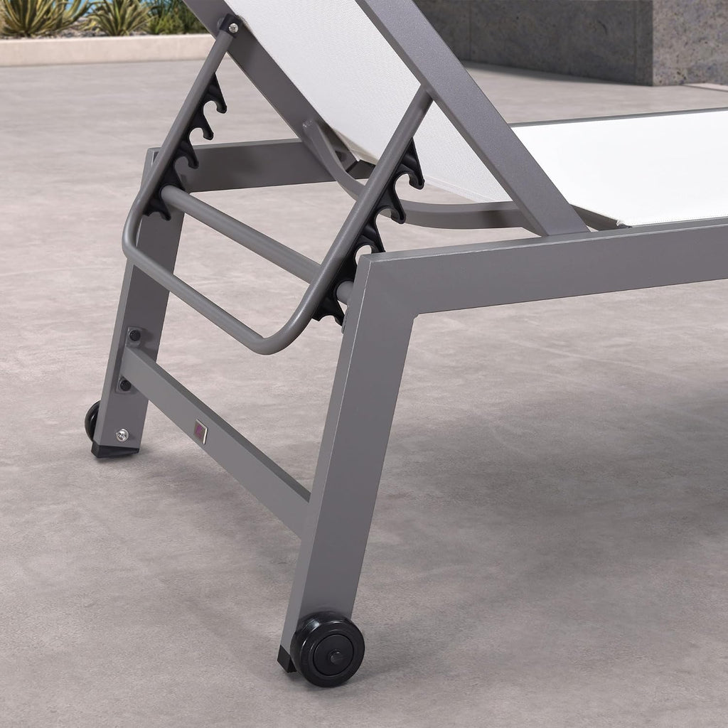 PURPLE LEAF Lounge Chair Outdoor Set for 2, All Weather Aluminum, White