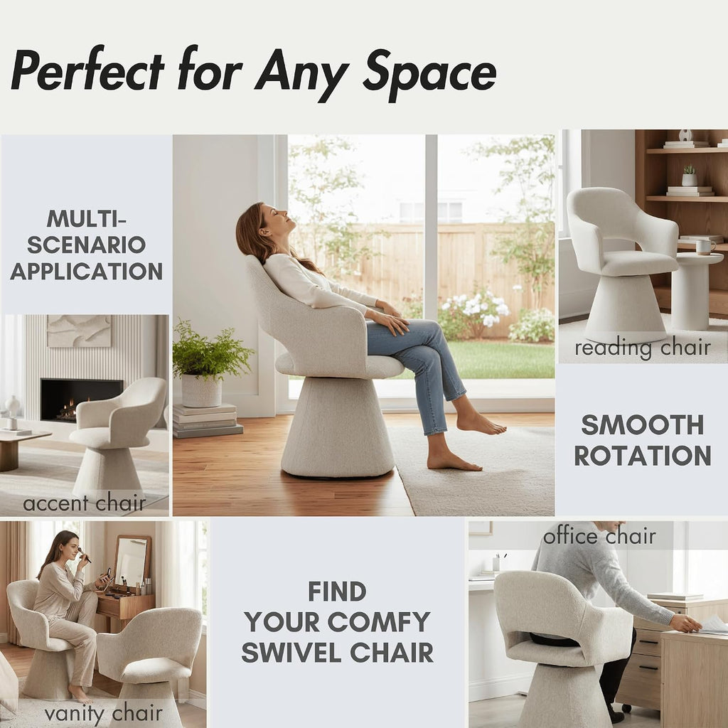 Hyfirm 360° Barrel Swivel Dining Chair with Arms, Khaki Pattern, Set of 4