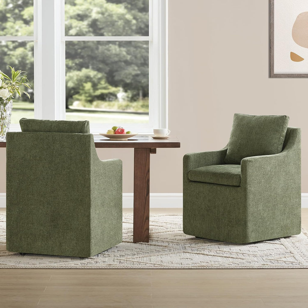 KISLOT Upholstered Dining Chairs Set of 2 with Casters, Moss Green