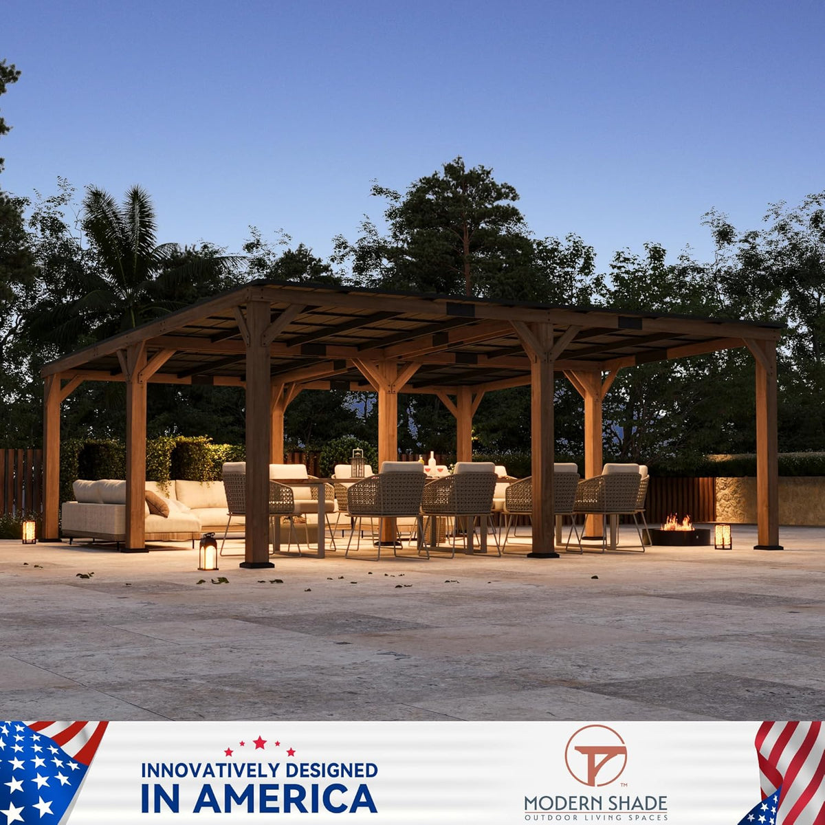 Modern Shade Wood Grill Gazebo 20' x 20' with Sloped Galvanized Steel Roof