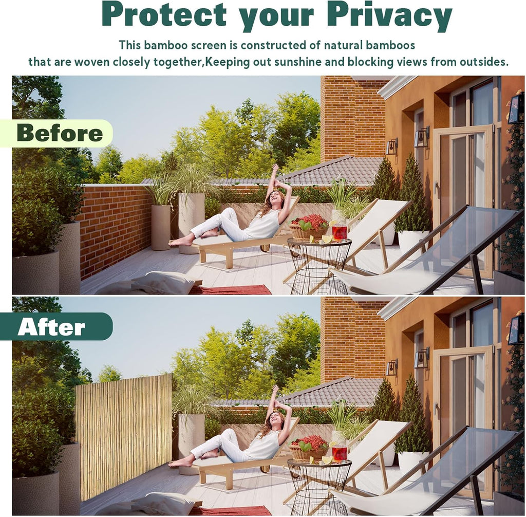 Bamboo Fence 4ft H x 8ft L x 0.7In D, Eco-Friendly Privacy Fence for Outdoor Wall, Garden, Yard, Pool, Patio, Decorative Natural Bamboo Fencing