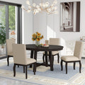 Harper & Bright Designs Round Kitchen Dining Table Set for 4, 5 Piece Farmhouse Wood Round Extendable Dining Table & 4 Upholstered Dining Chairs, Espresso (ST000074AAP-MZJ)